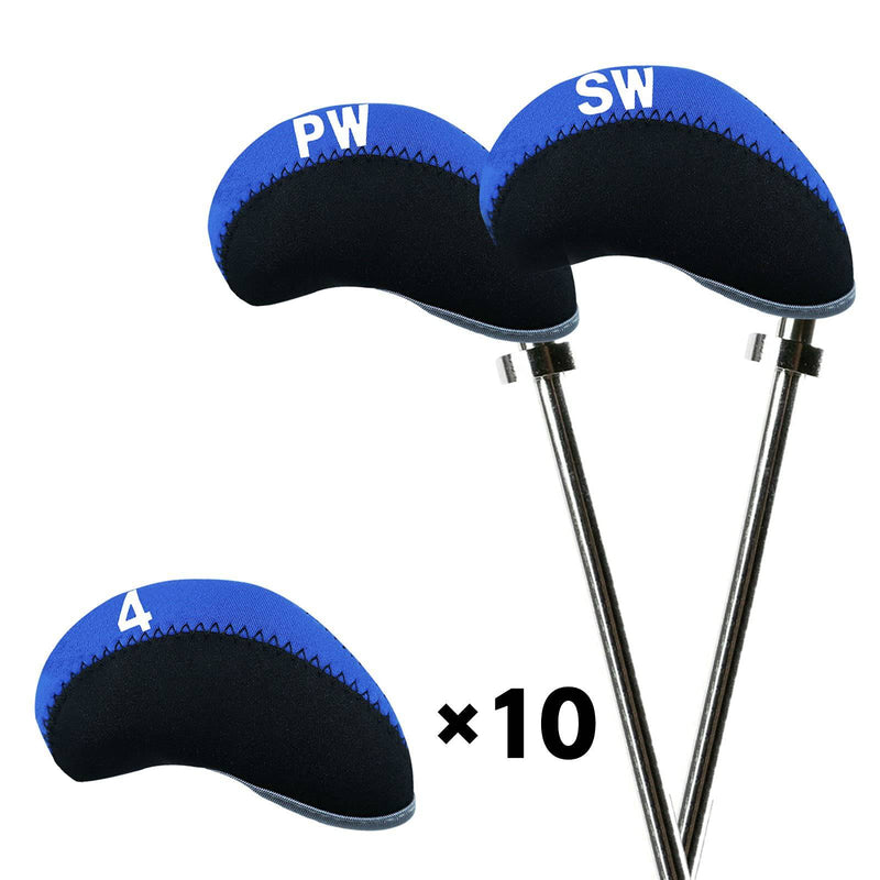 Golf Iron Head Covers with Number Printed Value 10 Pcs/Set, Golf Headcovers for Iron Club Lightweight Durable Portable Fit All Irons Clubs (Blue) - Golf Gift