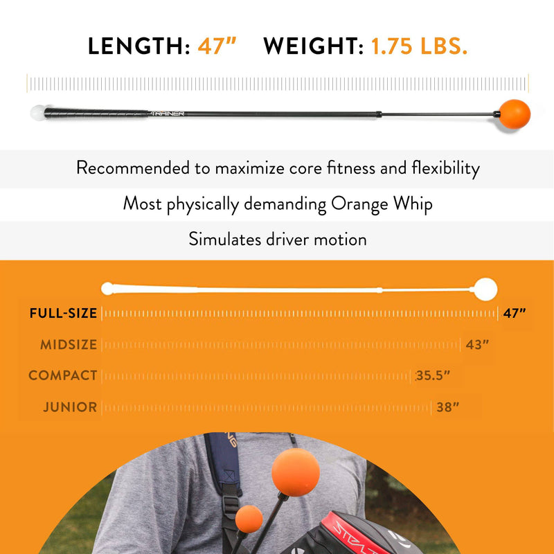 Orange Whip Full-Sized Golf Swing Trainer Aid - for Improved Rhythm, Flexibility, Balance, Tempo, and Strength |Black/Orange|47" - Golf Gift