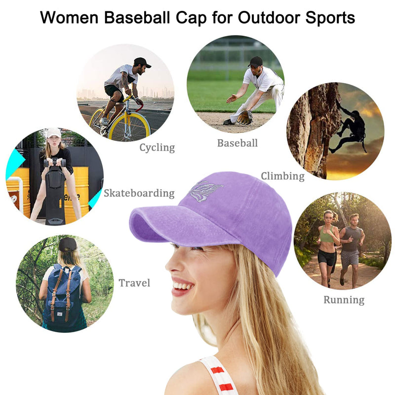 Kordear Womens Baseball Cap - Butterfly Pattern Ladies Baseball Cap Adjustable 100% Cotton Peak Cap Golf Running Hat Outdoor Sports Caps for Women UK Purple - Golf Gift