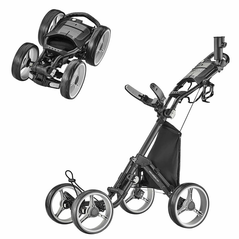 CaddyTek 4 Wheel Golf Push Cart - Compact, Lightweight, Close Folding Push Pull Caddy Cart Trolley - Explorer V8, Dark Grey, One Size, Model: Explorer Vsersion 8 - Dark Grey - Golf Gift