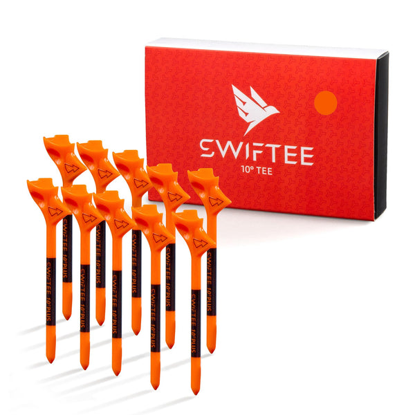 SWIFTEE Premium 10 Degree Golf Tees for Driver or Iron - Help Reduce Spin & Slice, Improve Distance & Precision (Pack of 10 Tees) (Orange, 83mm) - Golf Gift