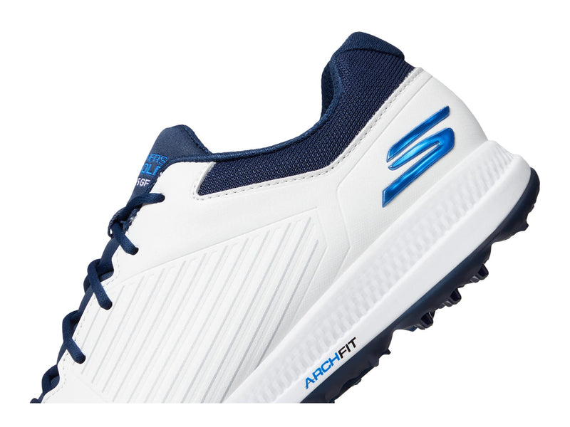 Skechers Mens Shoe-GO Golf Elite 5 GF Sneaker, White Synthetic/Navy Trim, 10 UK - Golf Gift