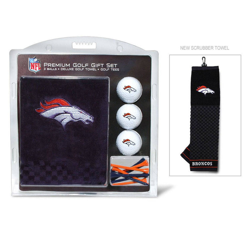 TEAM GOLF NFL Denver Broncos Gift Set: Embroidered Golf Towel, 3 Golf Balls, and 14 Golf Tees 2-3/4" Regulation, Tri-Fold Towel 16" x 22" & 100% Cotton - Golf Gift