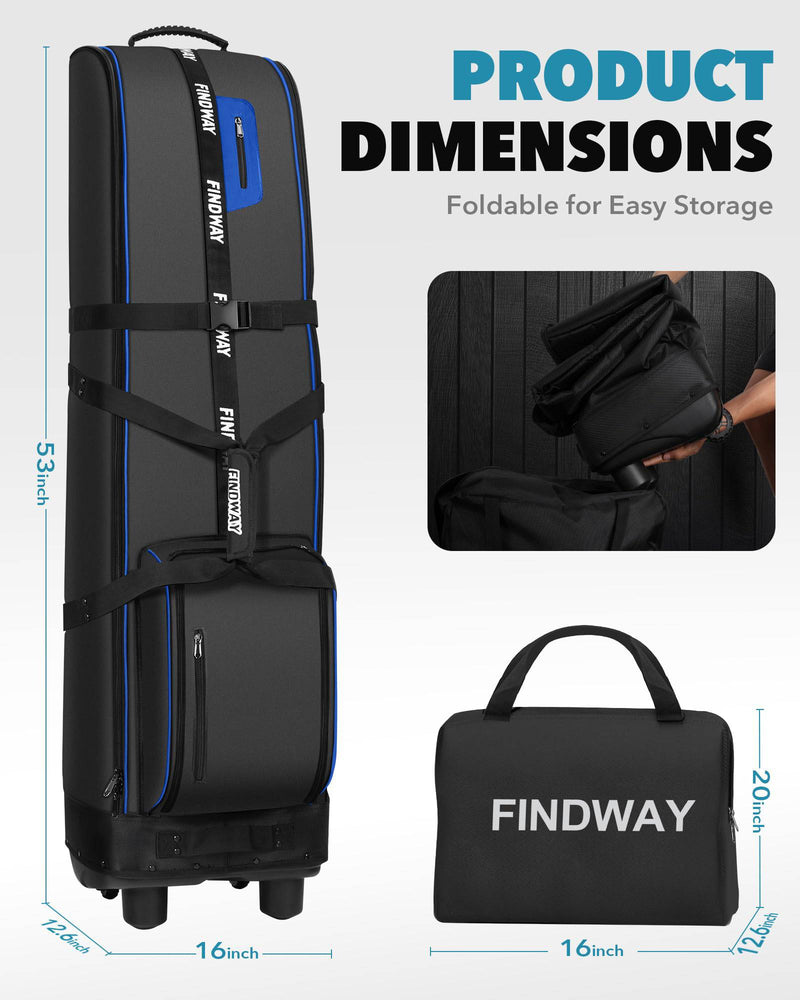 Findway Golf Travel Bag with Wheels [Upgraded], 1680D Heavy Duty Oxford Wear-Resistant Waterproof Travel Golf Bag Case with [Extra Removable Pad], Premium Golf Flight Bag to Protect Clubs for Airline - Golf Gift