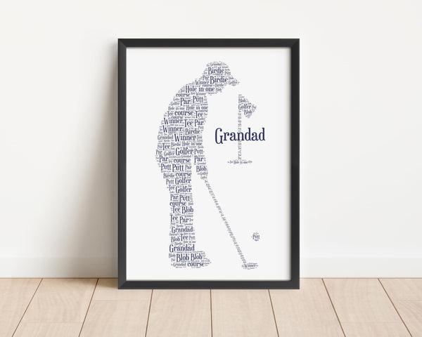 Personalised Golfer Word Art Print - Retirement, Fathers Day Golf Gift - Dad, Daddy, Grandad Gifts - A5, A4 Prints & Framed - Golf Gift