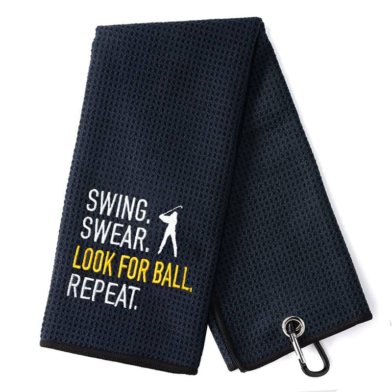 DYJYBMY Swing Swear Look for Ball Repeat Funny Golf Towel, Embroidered Grey Golf Towels for Golf Bags with Clip, Golf Gifts for Men Woman, Birthday Gifts for Golf Fan, Retirement Gift - Golf Gift