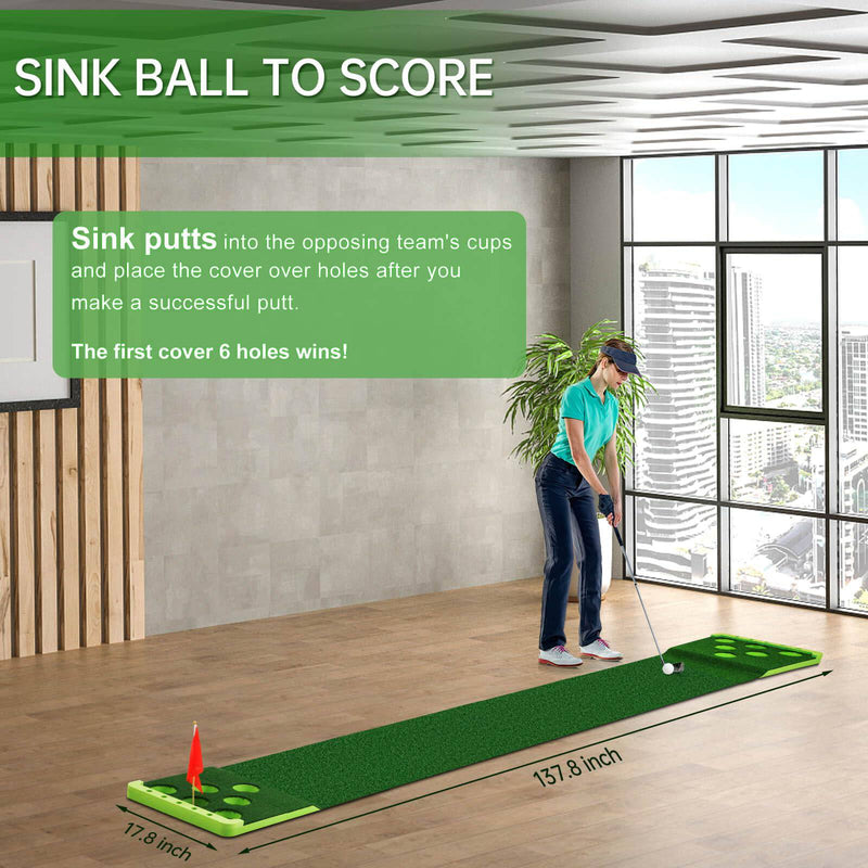 Sagsewful Golf Pong Putting Game Set with Front Border for Indoor&Outdoor, Golf Putting Green Mat Includes 8pcs Golf Balls & Portable Bag,Golf Putting Practice Training Aid for Backyard,Party,Office - Golf Gift