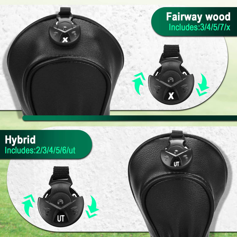 Golf Club Head covers Wood Set 3 PACKS 1FH DR FW UT for Driver Fairway Hybrid with No.Tag Black PU Leather Elastic Closure - Golf Gift