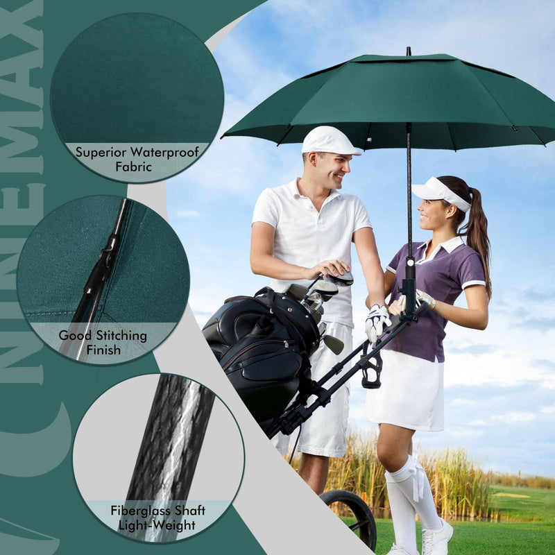 NINEMAX Golf Umbrella Windproof Strong 54 Inch - Oversize Golfing Umbrellas Automatic Open - Extra Large Umbrellas Double Canopy for Rain Heavy Duty(Dark Green) - Golf Gift