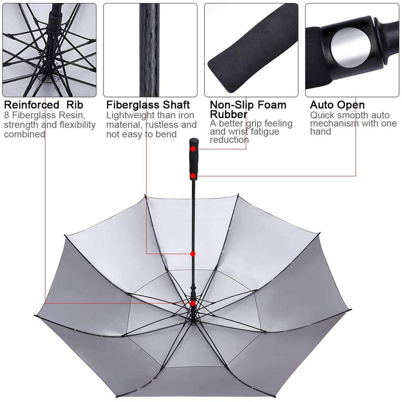 G4Free 54 Inch Extra Large Windproof Golf Umbrella, UV Protection, Automatic Opening, Double Canopy, Ventilated Sun Umbrella, Oversized Stick Umbrellas - Golf Gift