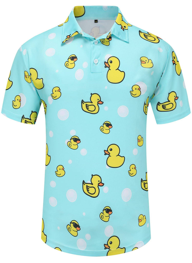 Funny Golf Shirts for Men Dry Fit Short Sleeve Print Mens Golf Polo Shirts for Men, Bubble Duck, Large - Golf Gift