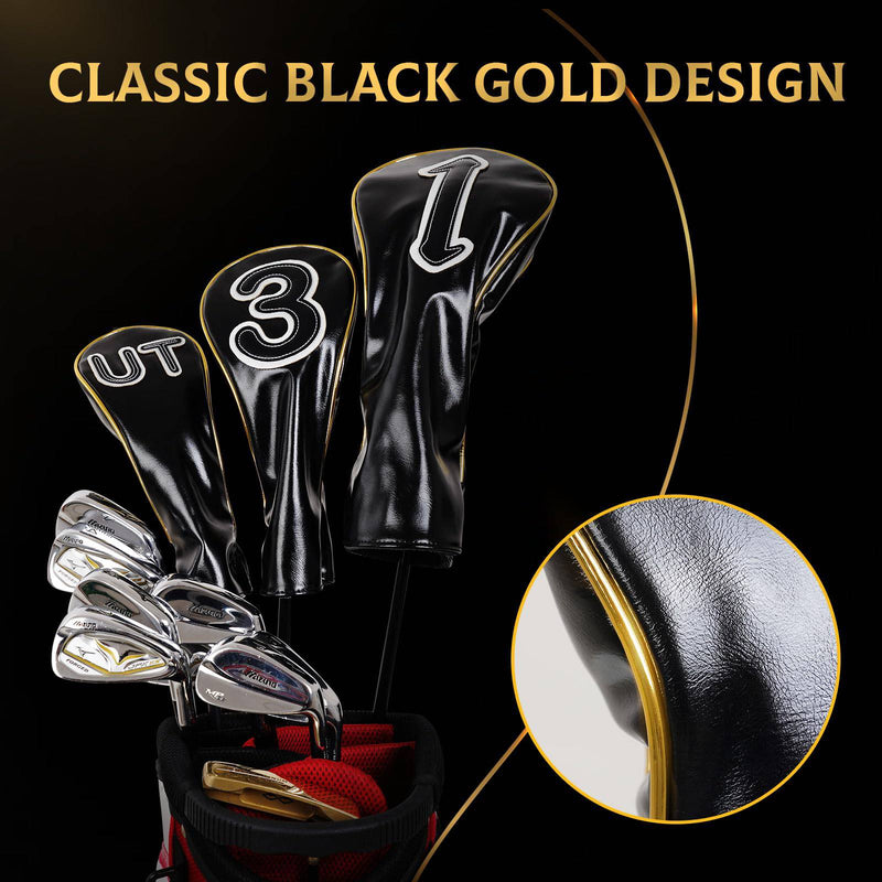 LZFAN Golf Club Head Covers Driver Fairway Wood Hybrid Blade Mallet Putter Golf Club Headcover Protector Print Leather (Gold Trim-3PCS) - Golf Gift