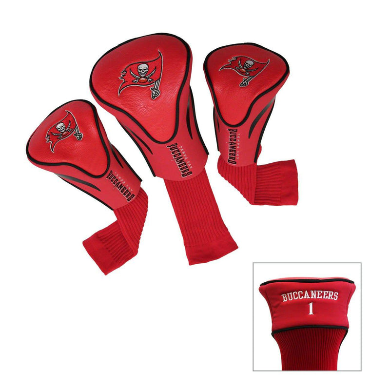 Team Golf NFL Tampa Bay Buccaneers Contour Golf Club Headcovers (3 Count) Numbered 1, 3, & X, Fits Oversized Drivers, Utility, Rescue & Fairway Clubs, Velour lined for Extra Club Protection - Golf Gift