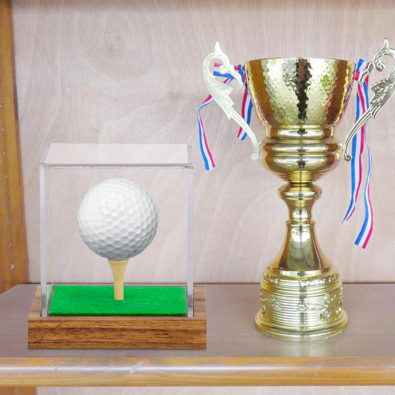 Hooqict Golf Ball Display Case Clear Acrylic Golf Ball Memorabilia Display Case with Wood Base and Grass Pad Ball Holder Stand Display Cube Single Golf Collection Box - Golf Gift