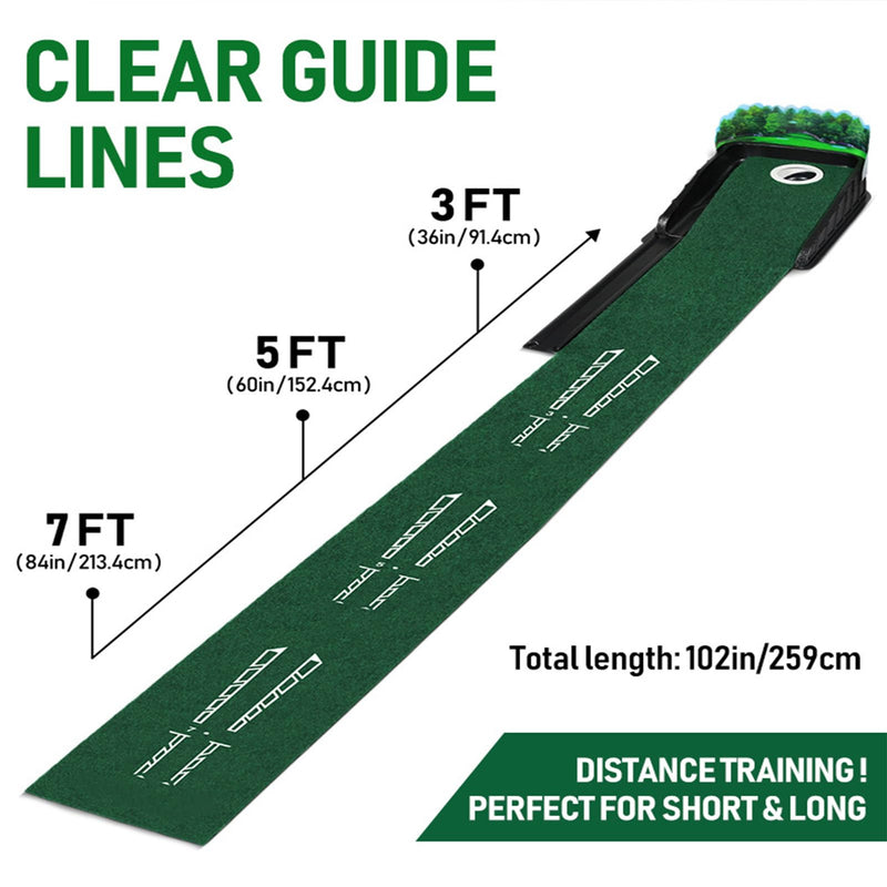 JIMITOP Putting Green Indoor - Golf Putting Mat boasts genuine green speed and a wrinkle-free surface. Practice Putting Mat with lenticular 3D backplate, Alignment Guides and Ball Return - Golf Gift