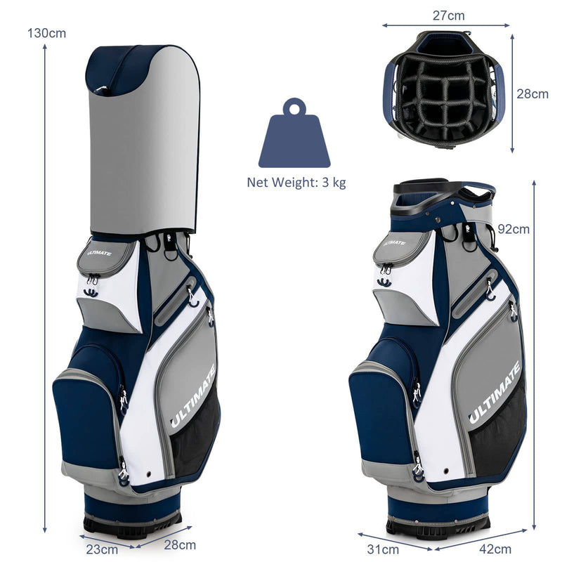 COSTWAY Golf Cart Bag with 14 Way Dividers, 7 Pockets, Rain Cover and Shoulder Strap, Lightweight Golf Clubs Strorage Bags for Men & Women (Navy + Grey) - Golf Gift