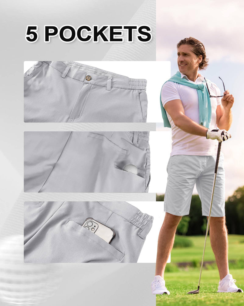 Outdoor Ventures Men's Golf Shorts 9'' UPF 50+ Bermuda Shorts 4-Way Stretch Lightweight Quick-Drying Shorts with 3 Tee-Holders and 4 Pockets for Golfing Silver Grey 34 - Golf Gift