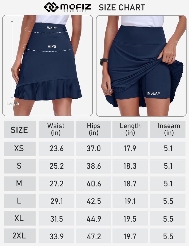 MoFiz Ladies Pleated Tennis Skirts with Shorts Athletic Golf Skort High Waisted Mini Skirt Running Workout Active Sports Skirt Pockets Navy US Size M - Golf Gift