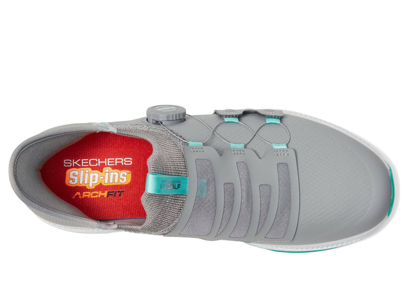 Skechers Men's Go Elite 5 Arch Fit Waterproof Slip in Golf Shoe Sneaker, Gray/Aqua, 8.5 - Golf Gift