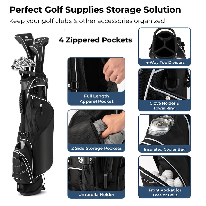 SPOTRAVEL Golf Stand Bag, Lightweight Golf Clubs Storage Bags with Adjustable Dual-Strap, 4-Way Top Divider & Foldable Bracket, Waterproof Golf Trolley Bag for Adults (Black) - Golf Gift