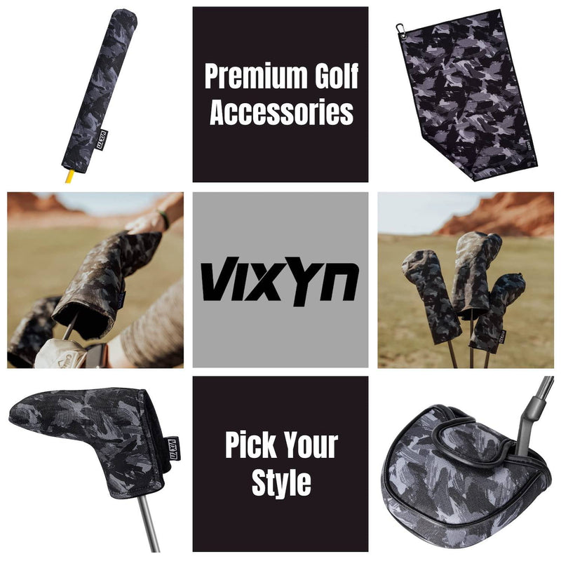 VIXYN Golf Club Covers - 3 Pack Golf Club Head Covers for Driver, Woods and Hybrid - Driver Headcover to Fit All Golf Clubs (Black Brush) - Golf Gift