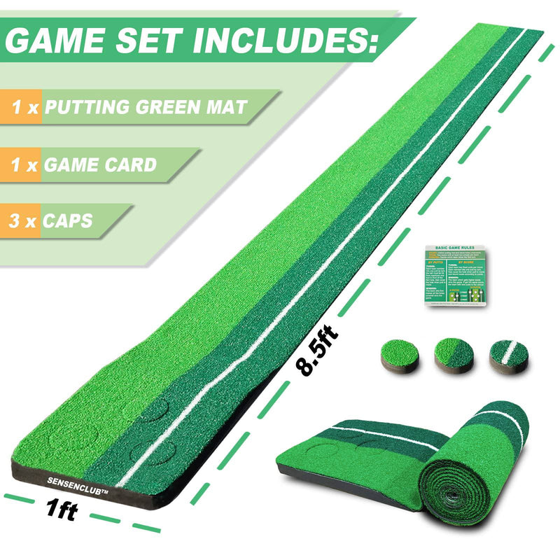 SENSECLUB Golf Pong Putting Game, Putting Green Indoor Golf Putting Game Set, Backyard Golf Party Game - Includes 8.5 x1 Golf Putting Mat - Golf Gift