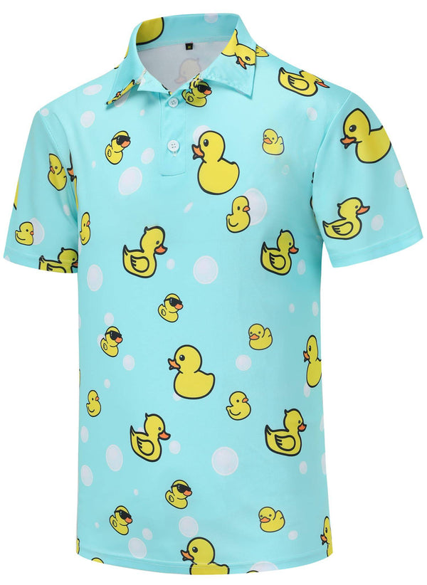 Funny Golf Shirts for Men Dry Fit Short Sleeve Print Mens Golf Polo Shirts for Men, Bubble Duck, Large - Golf Gift