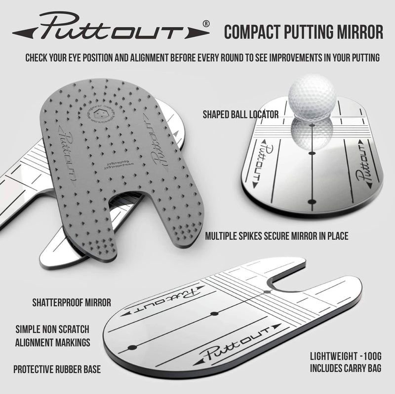 PuttOut Unisex Compact Putting Mirror, Silver, One Size UK - Golf Gift