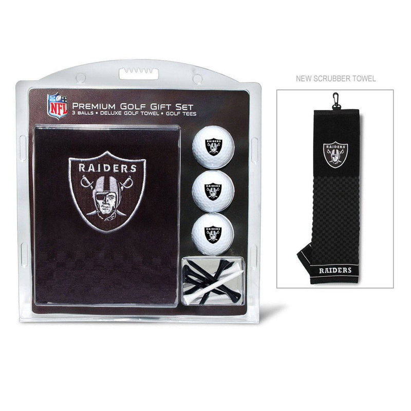 Team Golf NFL Las Vegas Raiders Embroidered Golf Towel, 3 Golf Ball, and Golf Tee Set Gift Set Embroidered Golf Towel, 3 Golf Balls, and 14 Golf Tees 2-3/4" Regulation, Tri-Fold Towel 16" x 22" & 100% - Golf Gift