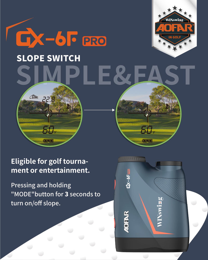 AOFAR GX-6F PRO Golf Range Finder with Slope Devices Distance Measuring Rangefinder with Continuous Scan, Flag Lock with Pulse Vibration, Legal for Competition, 600 Yards High-Precision Accurate - Golf Gift