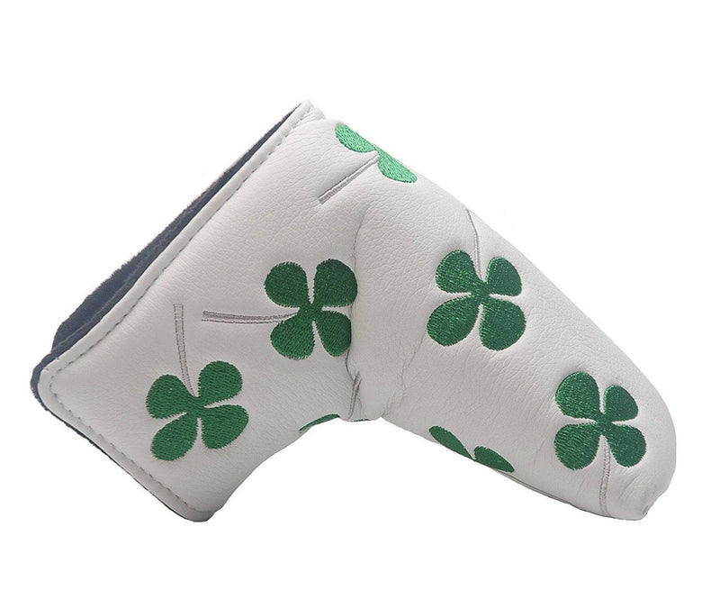 OxoxO Shamrock Embroidered clover Golf Blade Putter headcover Compatible with All Brands Titleist Scotty Cameron Ping TaylorMade Blade Putter (White) - Golf Gift