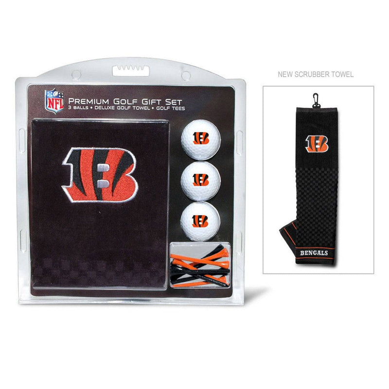 Team Golf NFL Cincinnati Bengals Gift Set: Embroidered Golf Towel, 3 Golf Balls, and 14 Golf Tees 2-3/4" Regulation, Tri-Fold Towel 16" x 22" & 100% Cotton - Golf Gift