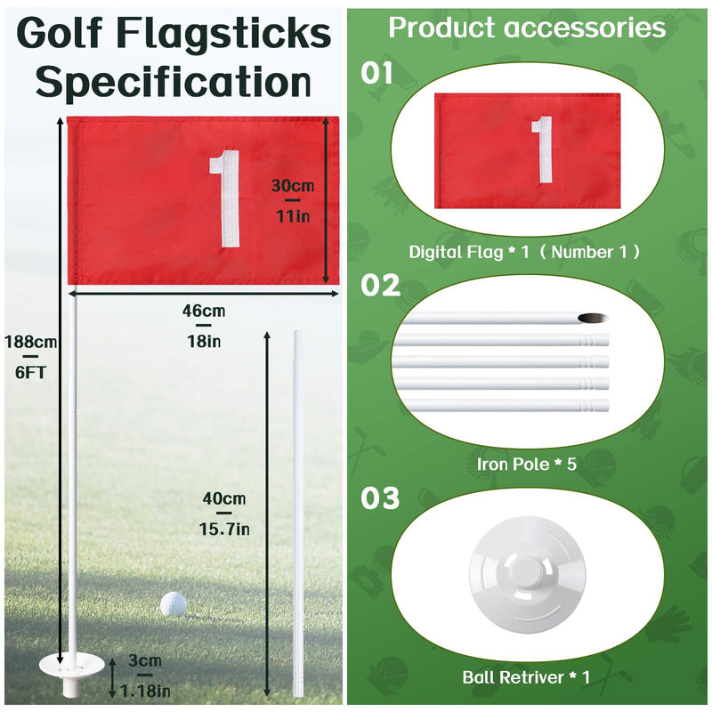 Golf Flag Poles for Putting Green, Golf Flagstick 6 FT for Yard, Golf Pin Flag for Driving Range, 1 Pack - Golf Gift