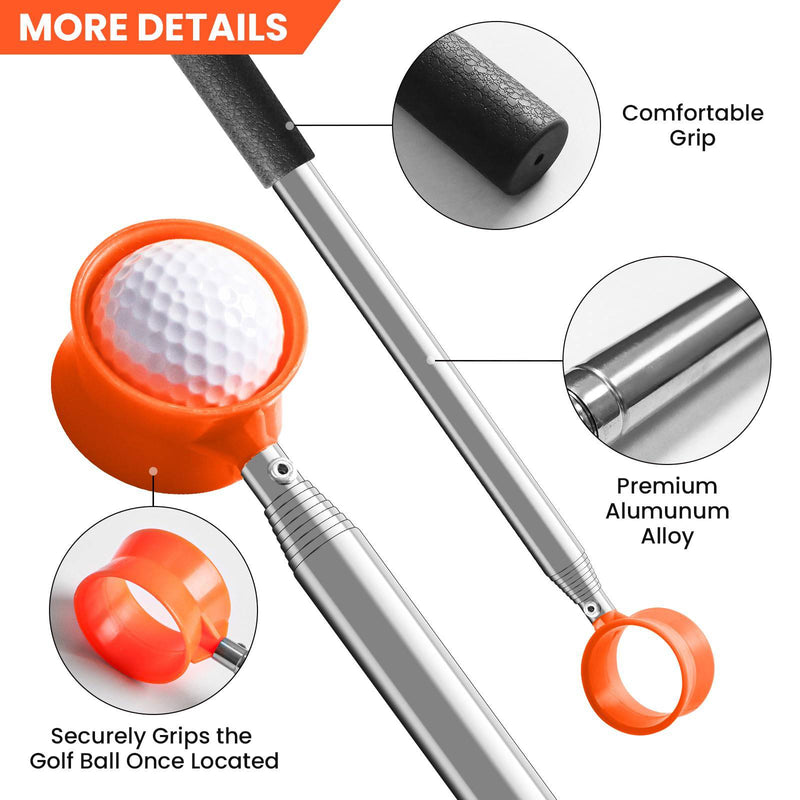 FINGER TEN Golf Ball Retriever Telescopic Pick up Scoop Ball Retriever，Golf Ball Retriever Picker Stainless Steel Shaft Retracted Length with Locking Scoop (Silver-12ft) - Golf Gift