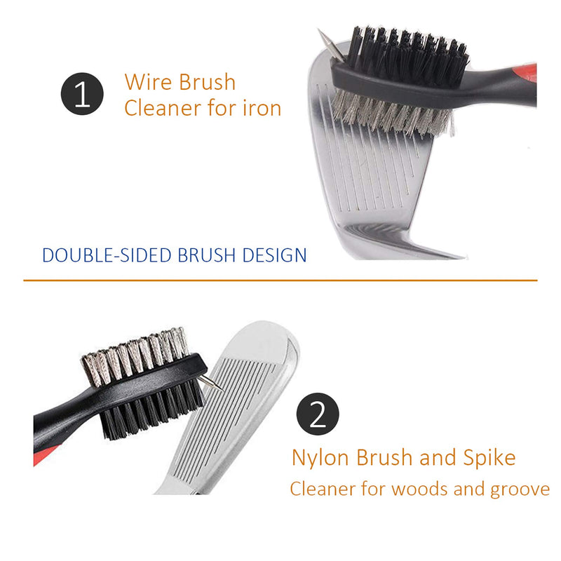 Golf Club Brush and Club Groove Cleaner, Nylon & Steel Brush Golf Clean tool with Retractable Zip-line, Aluminum Carabiner-Lightweight/Ergonomic Design/Easily Attaches to Golf Club Bag - Golf Gift