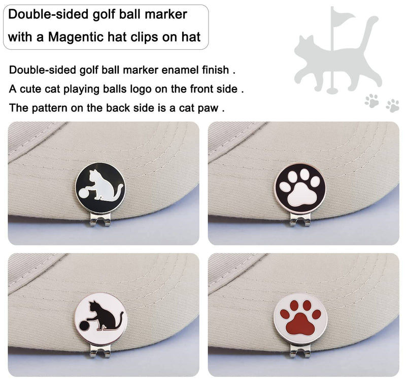 ADHERE Golf Ball Markers Personlized Double Side Cute cat Logo with A Magnetic Hat Clips,A Golf Accessories for Men & Women, Premium Golf Gifts.(White+Black) - Golf Gift