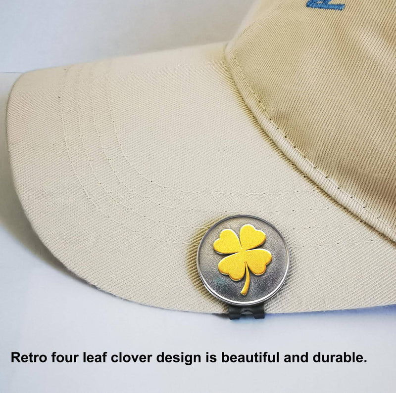 Adhere golf ball markers Full Metal Markers Four-Leaf Clover Unique Metal Golf Ball Marker with a Magentic Hat Clip (All Metal Four-Leaf Clover) - Golf Gift