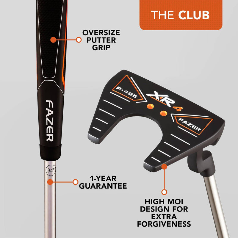 FAZER XR4 P425 Golf Putter with Oversize Grip & Alignment Aid to Help Improve Putting Consistency & Feel, Includes Headcover- Unisex Mallet Putter 34" - Golf Gift