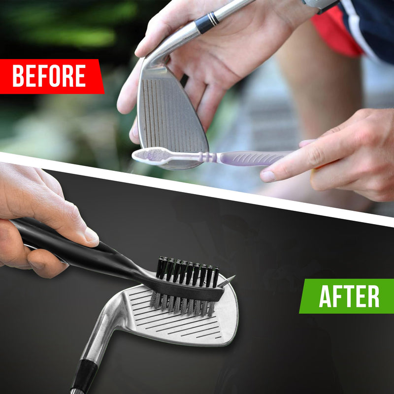 Golf Club Cleaning Brush and Groove Cleaner with Retractable Clip, Extends 2 ft Brass, Ergonomic Design, Easily Attaches to Golf Bag(Black) - Golf Gift