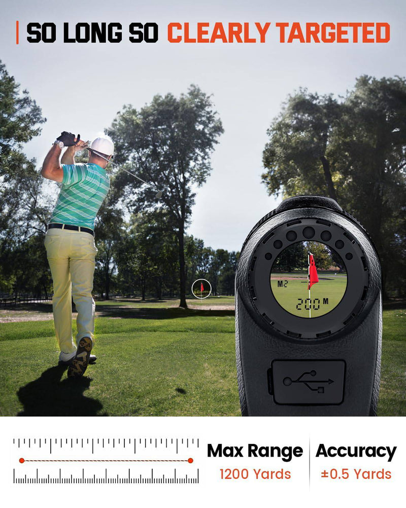 Golf Rangefinder, 1200 Yards Range with Slope, Laser Range Finder Golf with Magnet Stripe, 7X Magnification, Flag Pole Lock Vibration, Rechargeable - Golf Gift