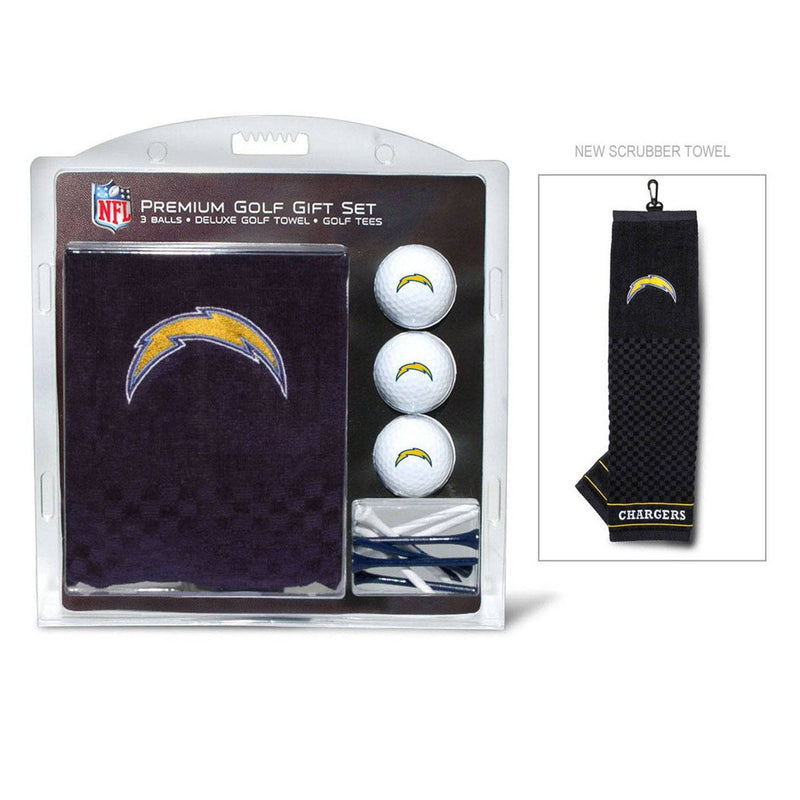 Team Golf NFL San Diego Chargers Gift Set: Embroidered Golf Towel, 3 Golf Balls, and 14 Golf Tees 2-3/4" Regulation, Tri-Fold Towel 16" x 22" & 100% Cotton - Golf Gift