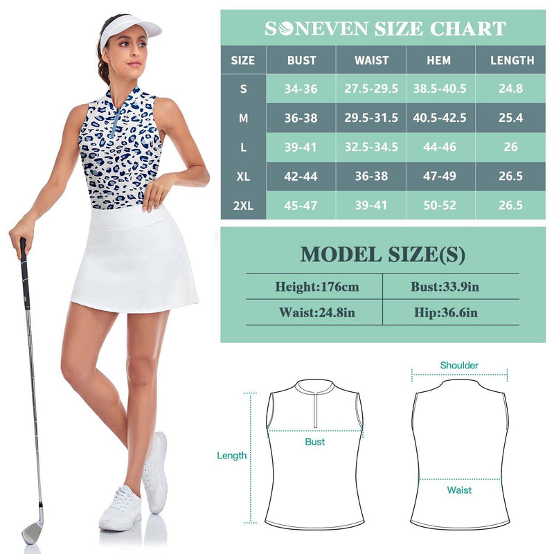 Soneven Women's Sleeveless Printed Polo Golf Shirts Quick Dry V-Neck Lightweight Tennis Tank Tops, 50+ UV Protection, 74-blue Leopard Print(racerback), S - Golf Gift