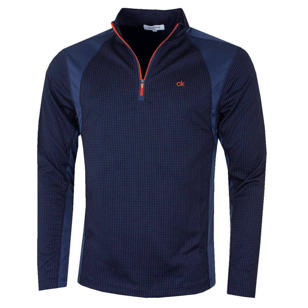 Calvin Klein Golf Mens Micro Grid Layering Mid Layer - Navy/Orange - L - Golf Gift