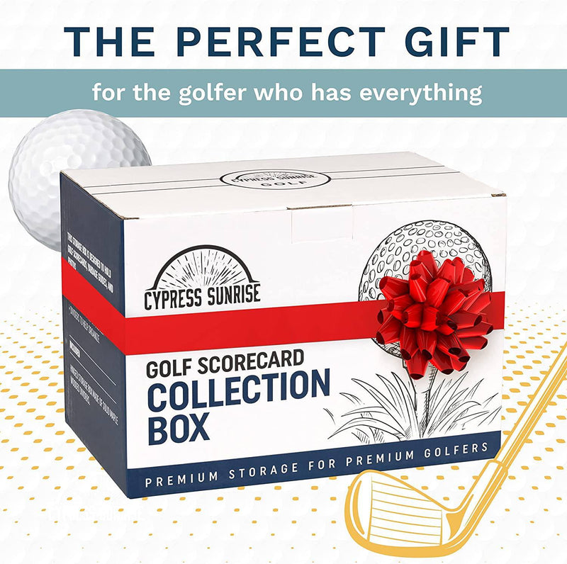 Golf Scorecard Collection Box - Holds Scorecards, Photos, Keepsakes, Yardage Books | Golf Storage Box with 5 Dividers to Organize and Display Golf Score Cards and Accessories Perfect Unique Golf Gift - Golf Gift