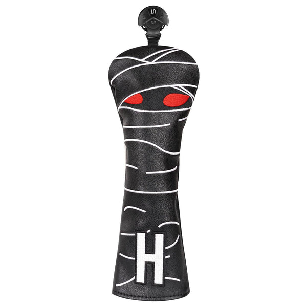 Golf Club Head covers Hybrid Utility Rescue with Interchangeable Number Tag 23456 UT Black PU Leather Mummy Design Elastic Closure - Golf Gift