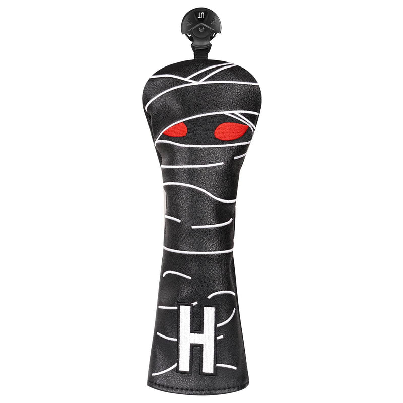 Golf Club Head covers Hybrid Utility Rescue with Interchangeable Number Tag 23456 UT Black PU Leather Mummy Design Elastic Closure - Golf Gift