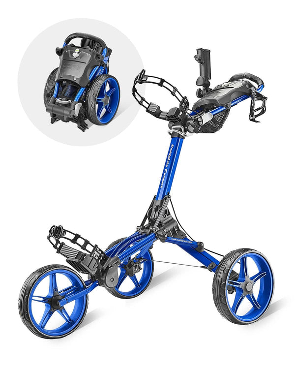 Caddytek CaddyLite Compact Semi-Auto Folding and Unfolding Golf Push Cart, Blue, One Size - Golf Gift