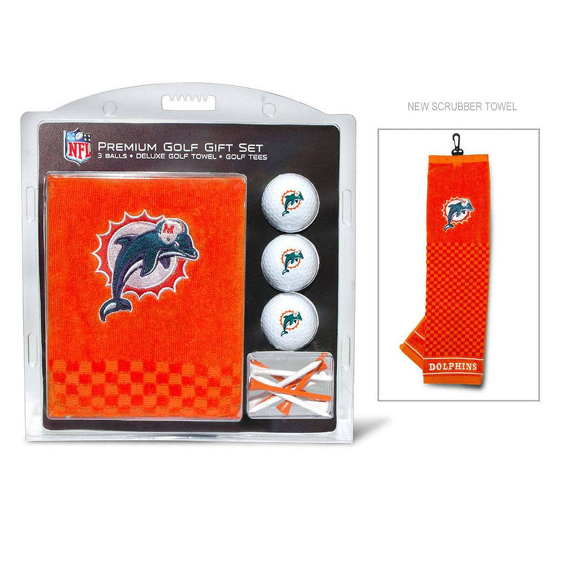 Team Golf NFL Miami Dolphins Gift Set: Embroidered Golf Towel, 3 Golf Balls, and 14 Golf Tees 2-3/4" Regulation, Tri-Fold Towel 16" x 22" & 100% Cotton - Golf Gift