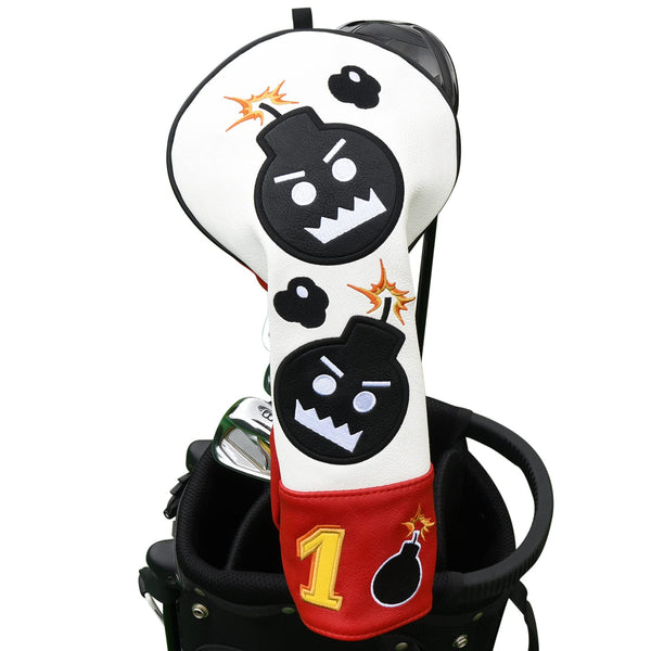 Craftsman Golf Driver Headcover Embroidery Bomb, Red and White PU Leather Golf Head Covers Driver #1 Fits Up to 460cc - Golf Gift