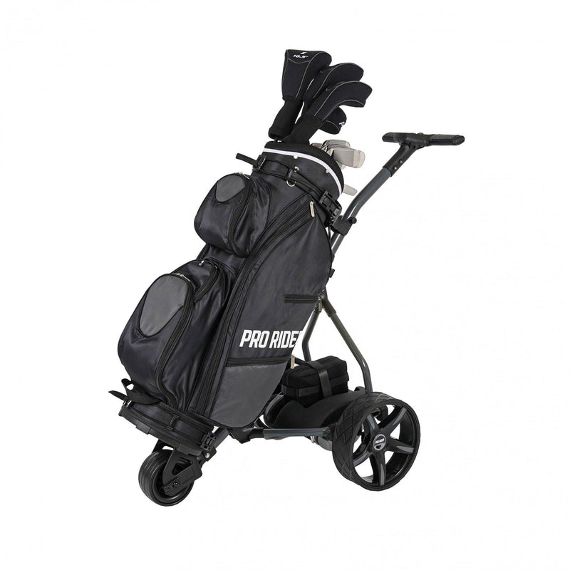 Prorider Electric Golf Trolley With 9 Speed Settings, Auto Distance Function, Powerful 200W Motor, Extra Grip Wheels, Easy To Assemble Complete with £130 Worth Of Accessories 18 AND 36 Hole Models - Golf Gift